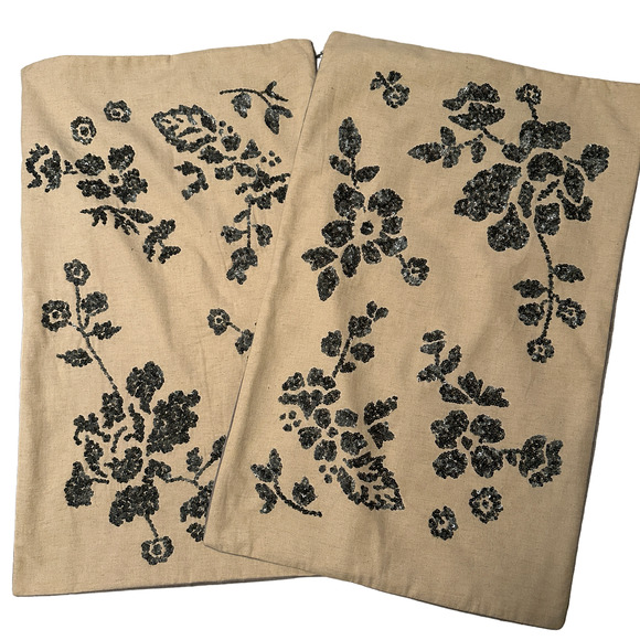Pottery Barn Other - Pottery Barn Augustine Floral Jeweled Linen and Velvet 16”x26” pillow covers SET